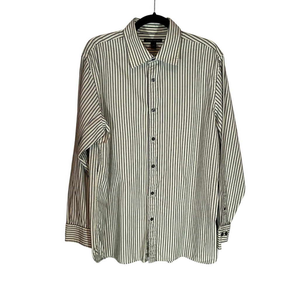 Banana Republic Mens Cotton L Green Striped Long Sleeve Button Down Academia